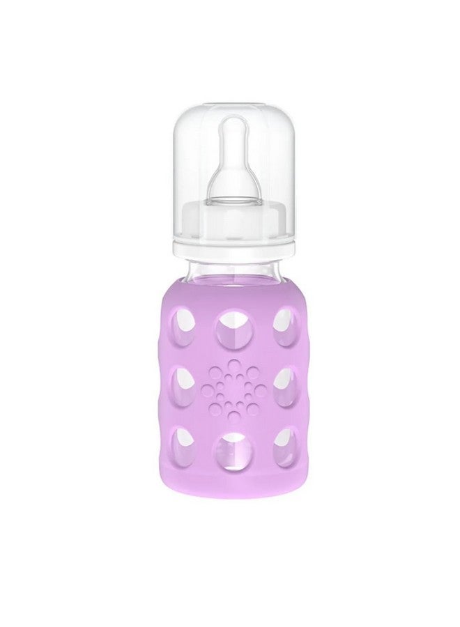 Lifefactory 4-Ounce BPA-Free Glass Baby Bottle with Protective Silicone Sleeve and Stage 1 Nipple, Lilac - Image 1