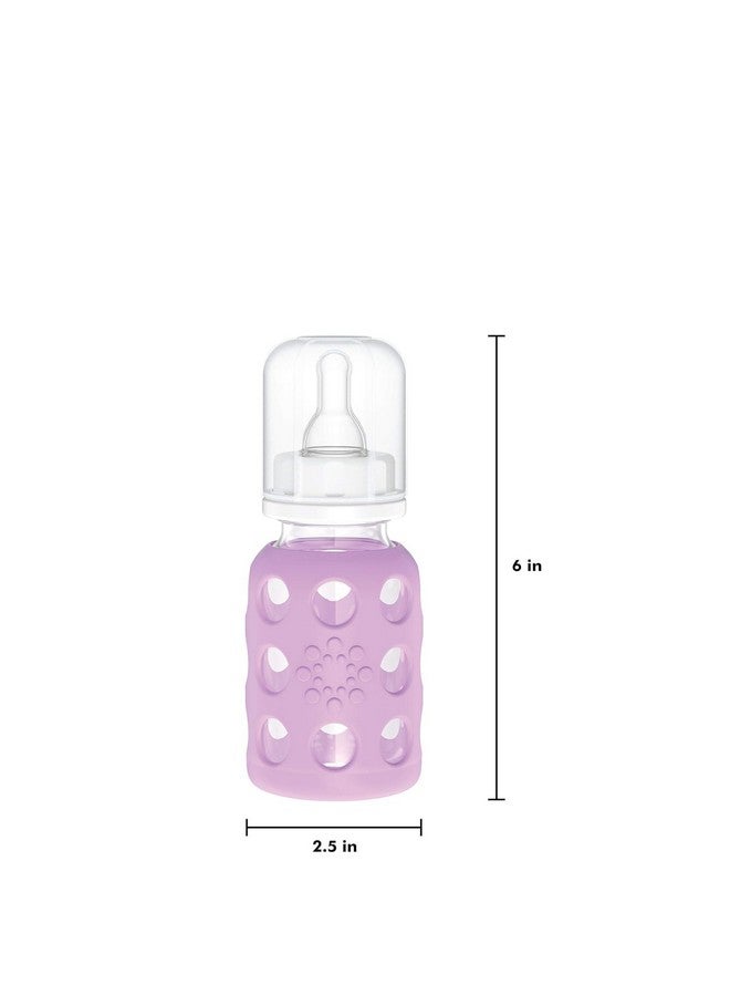 Lifefactory 4-Ounce BPA-Free Glass Baby Bottle with Protective Silicone Sleeve and Stage 1 Nipple, Lilac - Image 2