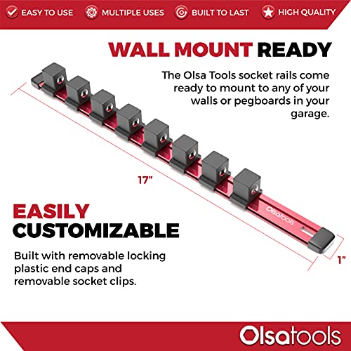 Olsa Tools Socket Organizer - 3/4-Inch Drive - Red Rail Holder for Impact Sockets - Heavy-Duty Storage for Mechanics - Professional Grade Metric or SAE Socket Organizer - Part: 1133 - Image 5