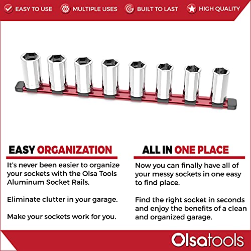 Olsa Tools Socket Organizer - 3/4-Inch Drive - Red Rail Holder for Impact Sockets - Heavy-Duty Storage for Mechanics - Professional Grade Metric or SAE Socket Organizer - Part: 1133 - Image 3