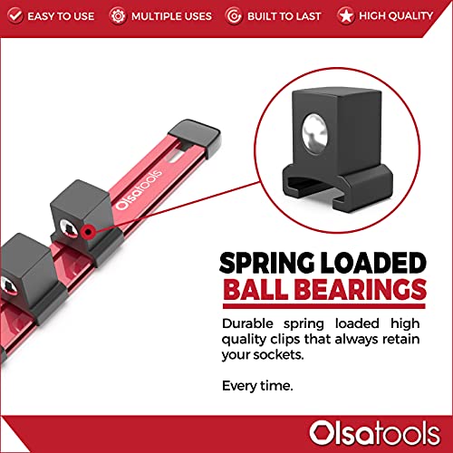 Olsa Tools Socket Organizer - 3/4-Inch Drive - Red Rail Holder for Impact Sockets - Heavy-Duty Storage for Mechanics - Professional Grade Metric or SAE Socket Organizer - Part: 1133 - Image 2