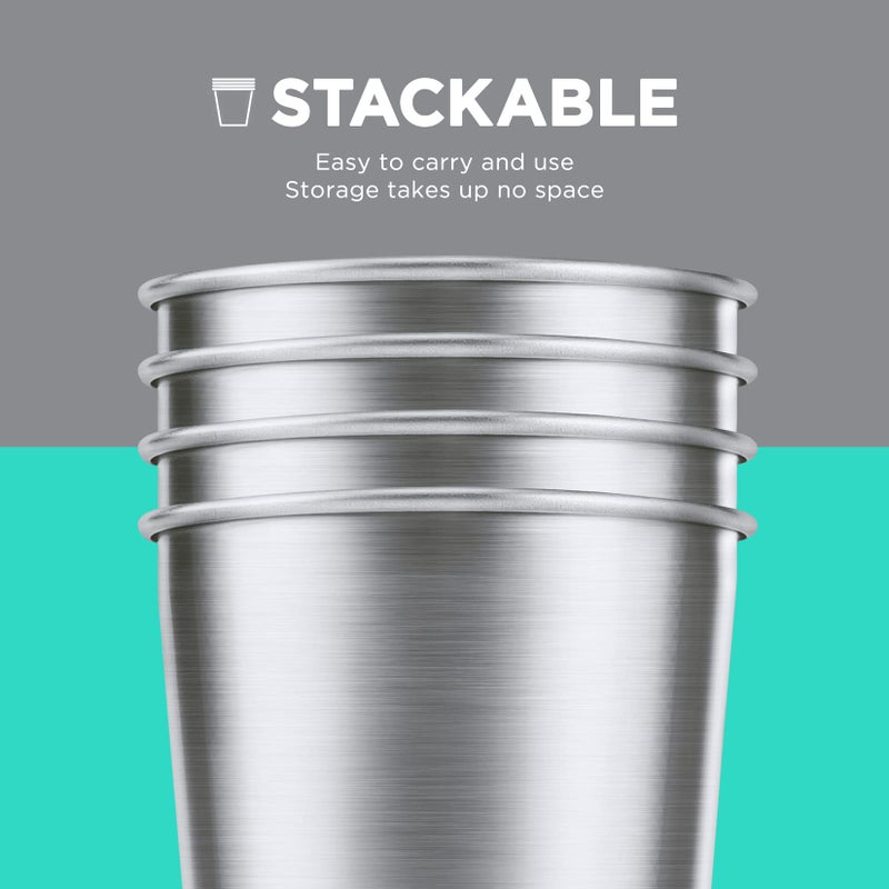 HAUSHOF Pint Cup, 20 oz Stainless Steel Cups, Stackable Metal Drinking Cups, Stacking Beer Pint Cups for Home, Party, Camping, Outdoor, Unbreakable, 4 Pack - Image 5