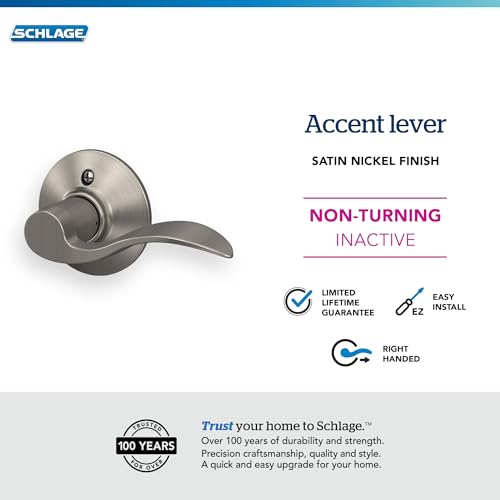 Schlage F170 ACC 619 RH Right Handed Accent Door Lever, One Sided Non-Turning Dummy Door Handle, Satin Nickel - Image 3