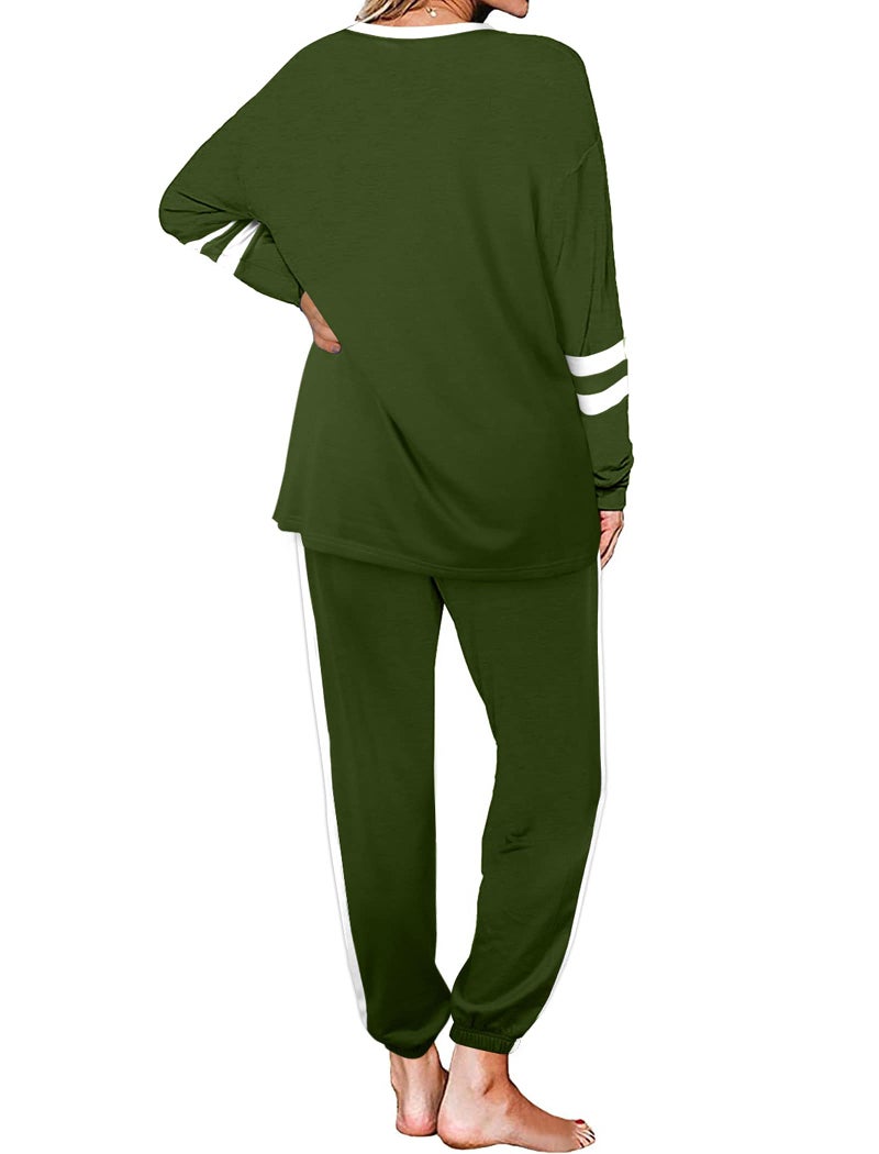 Aloodor Workout Sets for Women 2 Piece Loungewear Set Color Block Outfits Green L - Image 4