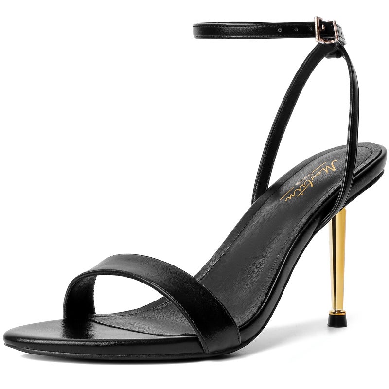 Mostrin Black Strappy Heels for Women Ankle Strap Lace Up Heels Pointed Open Toe Stiletto High Heeled Sandals for Prom, Party, Daily Size 8 - Image 1