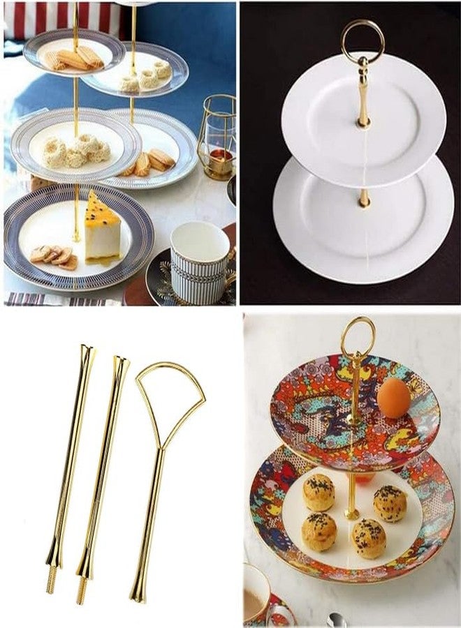 erioctry 1Set 3 Tier Heavy Duty Metal Cake Stand Holder Fruit Dessert Cupcake Plate Stand Centre Handle Fitttings Fan Hardware Rod Holder with Stylus (Gold) - Image 3