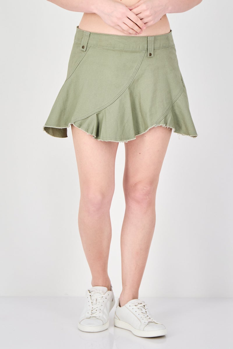 MONKI Women Plain Mini Skirt, Olive - Image 1