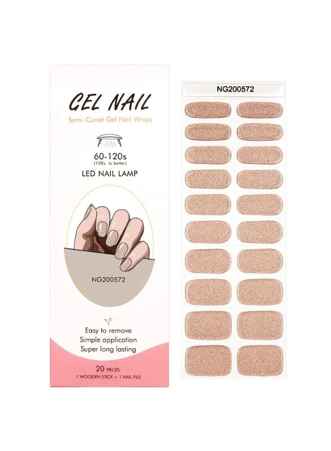 Semi-Cured Gel Nail Wraps – Salon Quality Manicure – Easy Apply & Remove – 20 Strips + File + Wooden Stick - Image 2