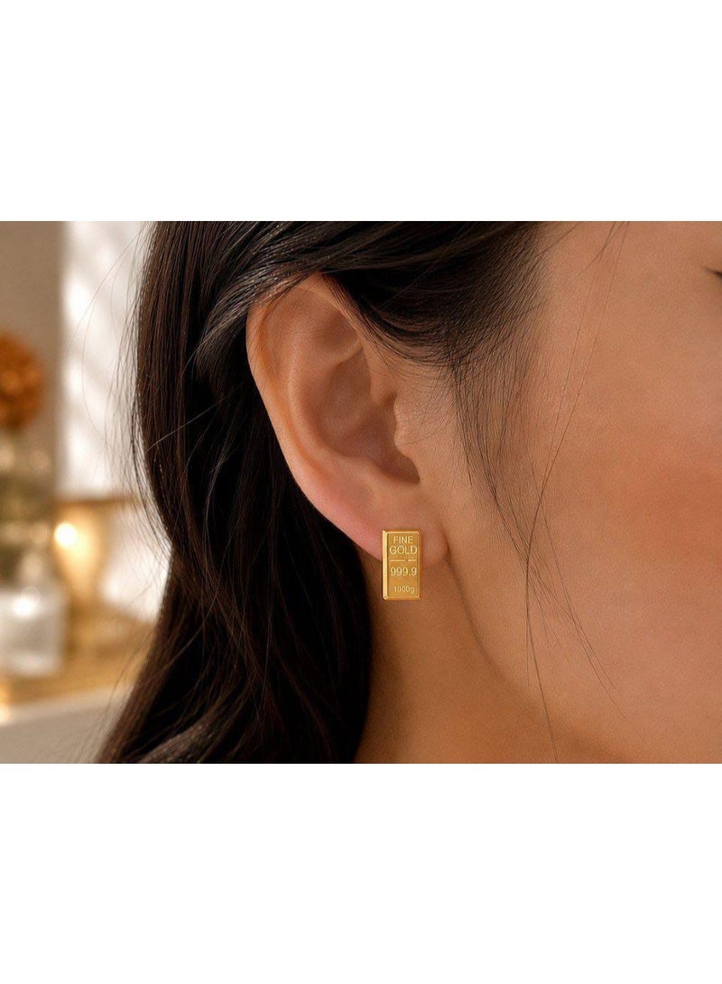 Luxuria Elegant earrings in the shape of miniature "Fine Gold" ingots, with a smooth "Stud" design suitable for everyday or simple formal looks. - Image 1