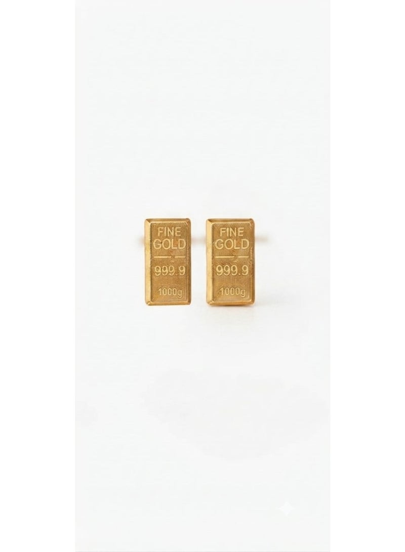 Luxuria Elegant earrings in the shape of miniature "Fine Gold" ingots, with a smooth "Stud" design suitable for everyday or simple formal looks. - Image 2