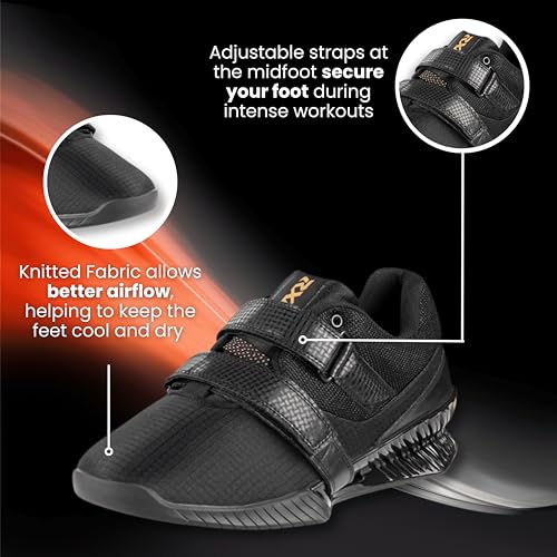 RXN Hercules Weightlifting Shoes for Men and Women - Weight Lifting Shoes for Powerlifting, Deadlifting & Crossfit - Strap and Lace-Up Gym Shoes - Non-Slip Olympic Lifting Shoes (Black/Black, 10) - Image 3