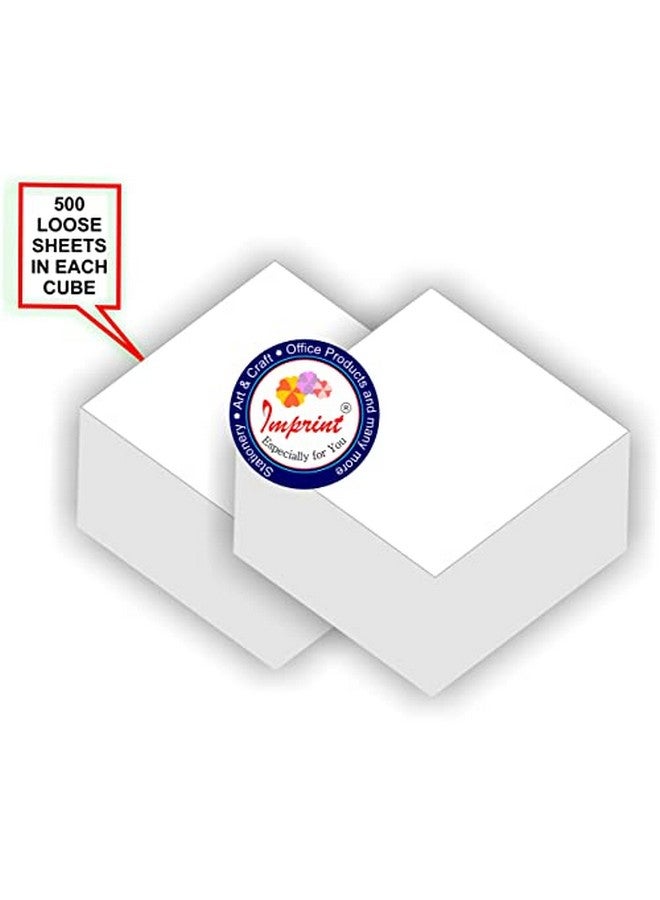 IMPRINT Blank White 3.5 Inch X 3.5 Inch Note Cube Refills (Not Sticky and Not Glued On Any Side), Memo Jotter Block 500 Plain WHITE LOOSE Paper Note, Pack of 2 - Image 2