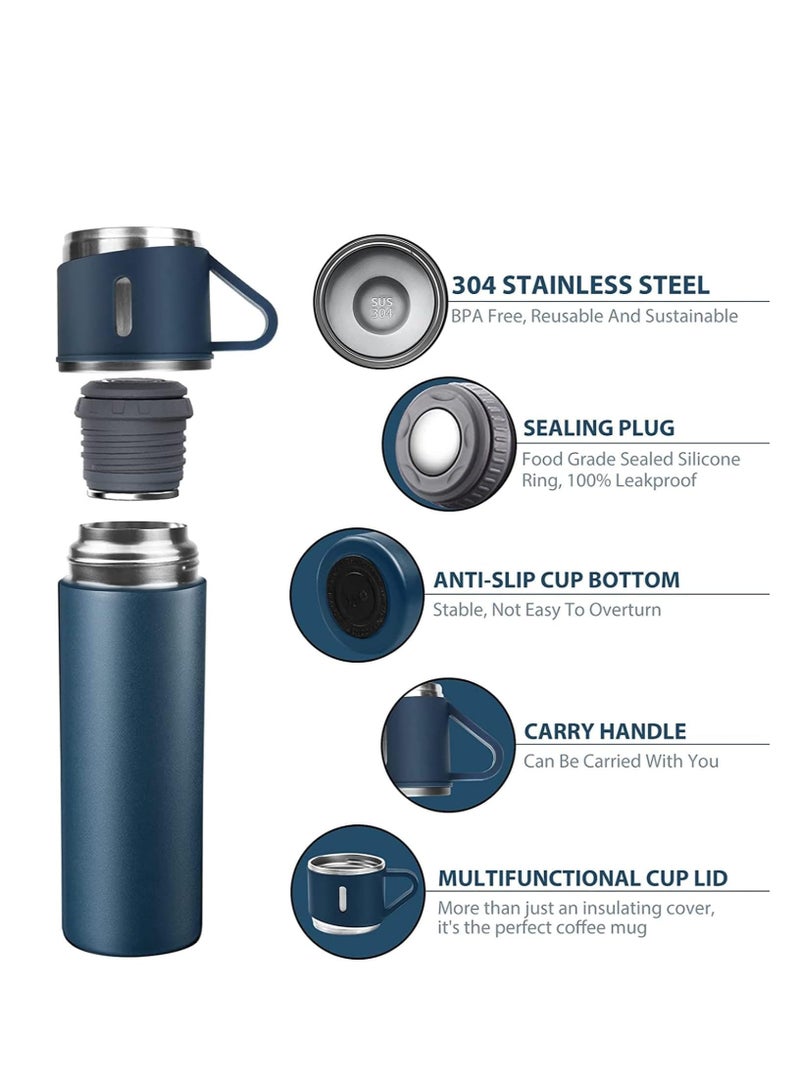 ELTRAZONE Vacuum Insulated Flask 500ml/17.6oz Stainless Steel Thermo Bottle with Cup for Coffee Water Hot and Cold Drink Flasks. (Blue) - Image 3