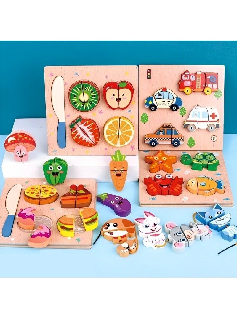 Colorful Wooden 3D Puzzles, Cut or Rope Design, Teacher Parents Early Learning Support Tools, Attractive Patterns, Montessori Fine Sensory and Motor Skill Develop Toys, Ideal Kids Gift (Fruit Form) - Image 4