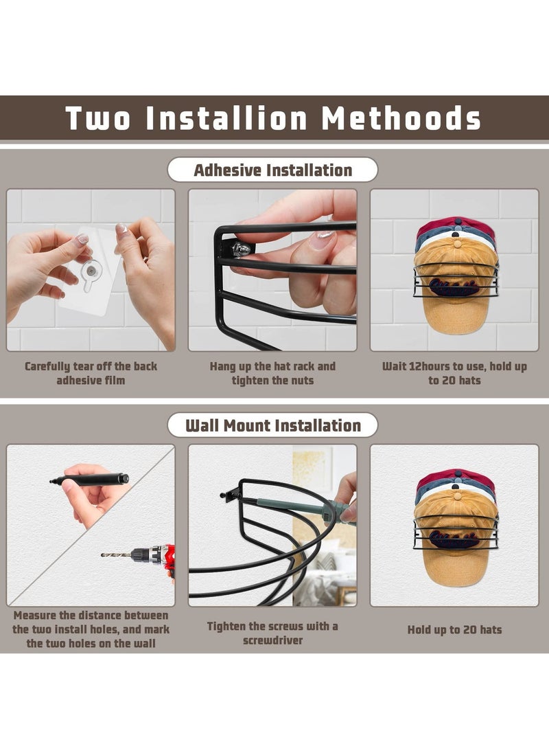 Hat Rack for Wall and Door, 2-Pack Metal Hat Organizers for Baseball Caps Storage Hold up to 30 Caps Hangers Strong Ball Cap Holder, Easy to Install (Black)  - Image 4