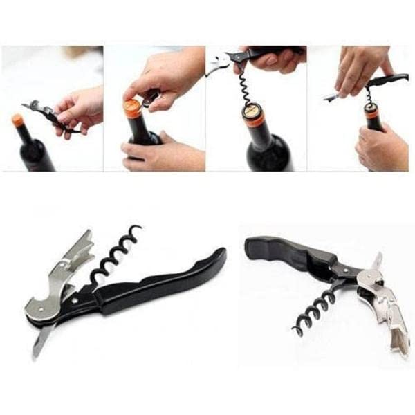 Olrada Waiter Corkscrew Wine Opener with Foil Cutter, Professional Wine Key for Bartenders and Waiter, Black Bottle Opener 2Pc - Image 5