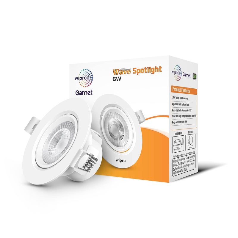 Wipro Garnet 6W Round Led Wave SpotlightCob Spotlight for CeilingWarm White Light 2700KAdjustable DesignRecessed Tiltable Downlighter for False CeilingCutout75 MmPack of 10 - Image 2