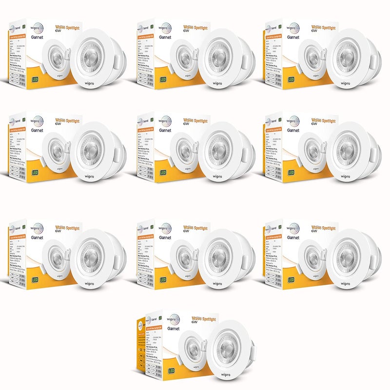 Wipro Garnet 6W Round Led Wave SpotlightCob Spotlight for CeilingWarm White Light 2700KAdjustable DesignRecessed Tiltable Downlighter for False CeilingCutout75 MmPack of 10 - Image 1