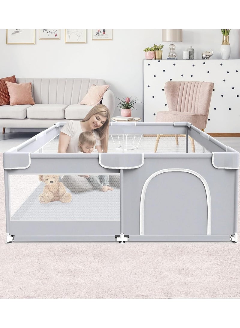  CityRiya-Long Baby Playpen 150x180cm قفص روضة كبير جدًا للأطفال الرضع مركز اللعب الآمن للأطفال مع شبكة قابلة للتنفس وباب بسحاب والأطفال الصغار يمنح الأم استراحة باللون  - Image 1