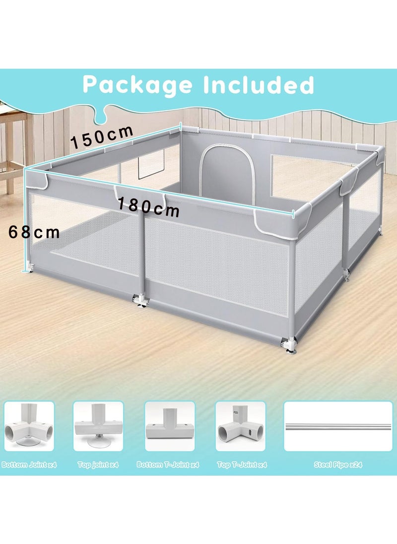  CityRiya-Long Baby Playpen 150x180cm قفص روضة كبير جدًا للأطفال الرضع مركز اللعب الآمن للأطفال مع شبكة قابلة للتنفس وباب بسحاب والأطفال الصغار يمنح الأم استراحة باللون  - Image 4