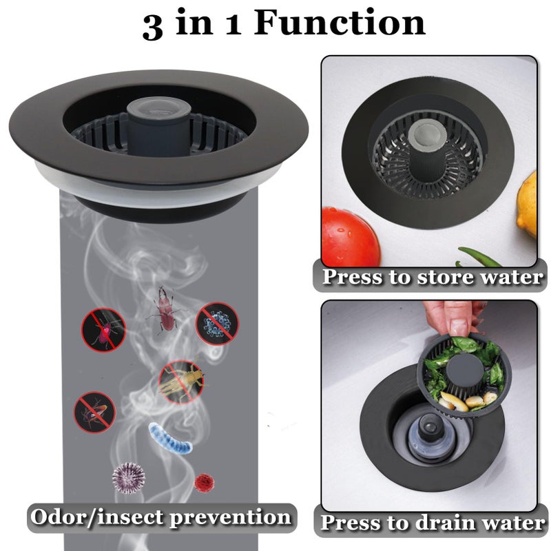 BAOLSLS 3 in 1 Kitchen Sink Stopper, Pop Up Kitchen Sink Drain Strainer, with an Extra Basket Strainer, Kitchen Sink Drain Stopper for US Standard 3-1/2 Inch, Brass Material Electroplate Black - Image 2