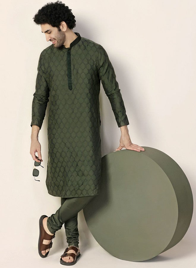 KISAH Ethnic Motifs Woven Design Thread Work Mandarin Collar Straight Kurta with Churidar - Image 2