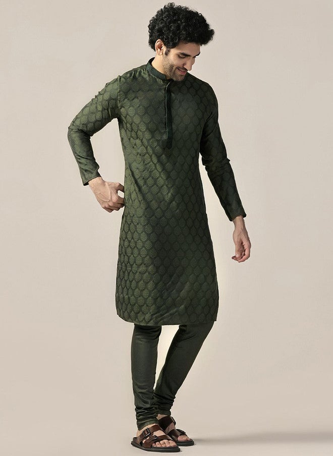 KISAH Ethnic Motifs Woven Design Thread Work Mandarin Collar Straight Kurta with Churidar - Image 5