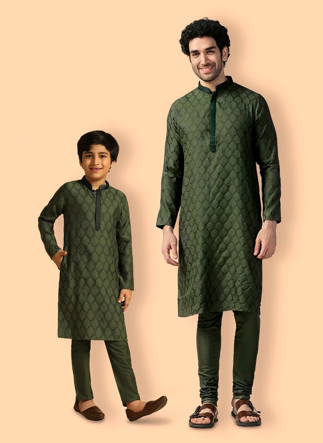 KISAH Ethnic Motifs Woven Design Thread Work Mandarin Collar Straight Kurta with Churidar - Image 1