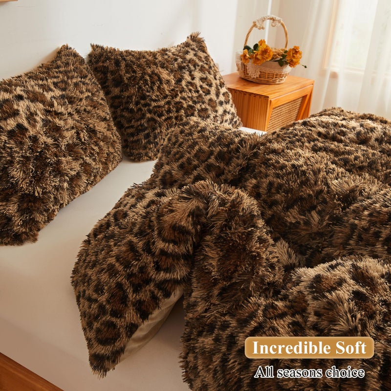 XeGe Cheetah Print Faux Fur Fluffy Pillowcases, Plush Shaggy Soft Long Pillow Covers, Fuzzy Decorative Leopard Print Pillow Cases, Furry Pillow Shams for Bed Couch Zipper, Set of 2(Standard, Brown) - Image 5