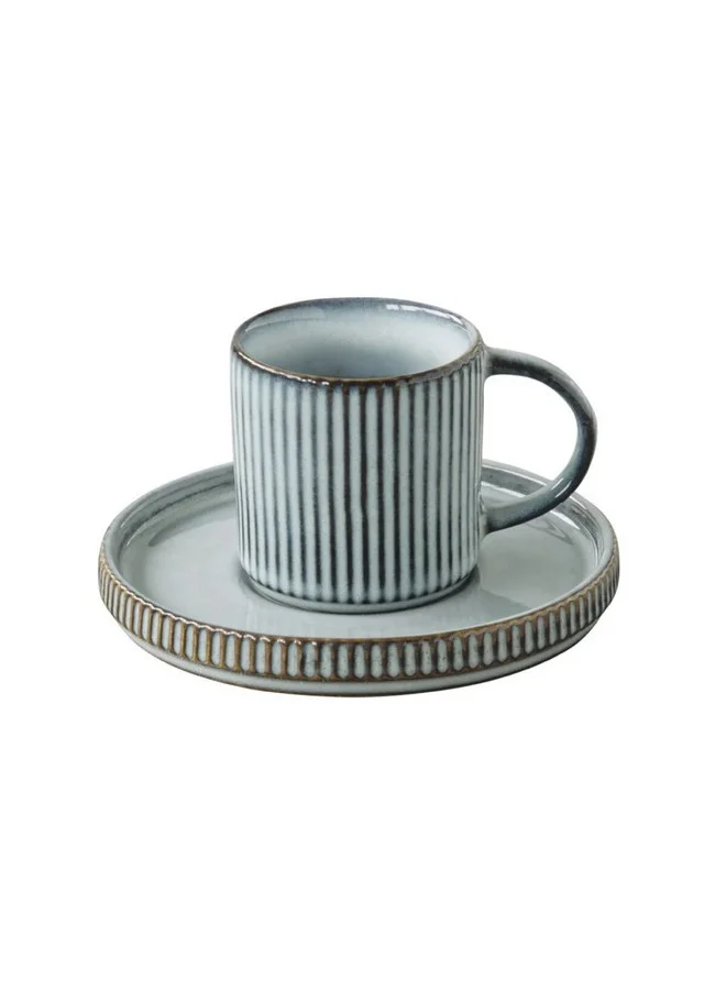 Easy Life Domus Glaze Coating Cup and Saucer Set Blue and Grey 110ml R2674#DOLG