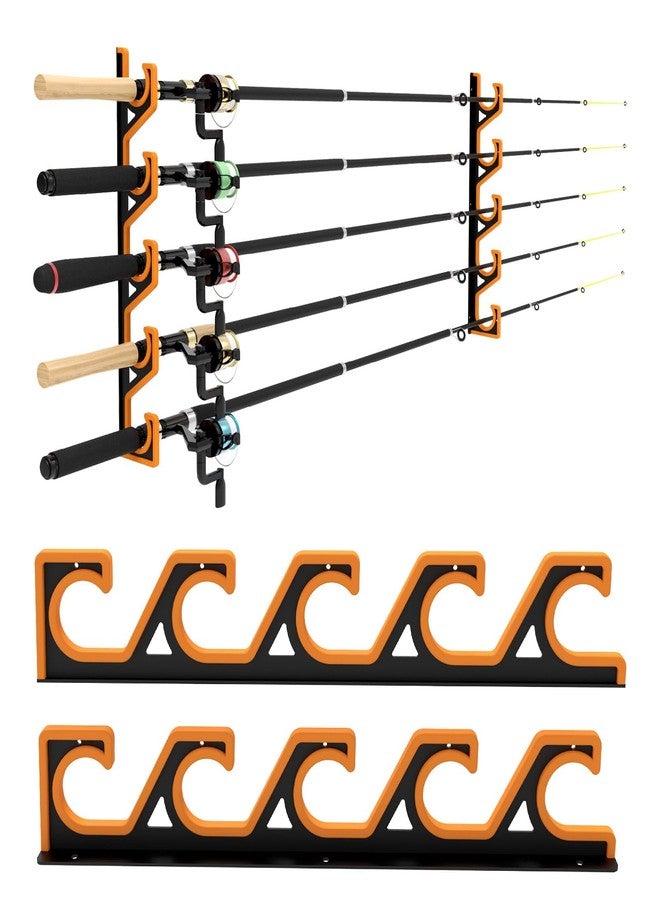 bruwaa Horizontal Fishing Rod Pole Holders for Garage Wall and Ceiling, Anti-Scratch Soft PU Pad Rod Rack, Fishing Pole Storage Organizer Holds up to 5 Rod, Wall Mount Rod Keepers for Casting Rods - Image 1