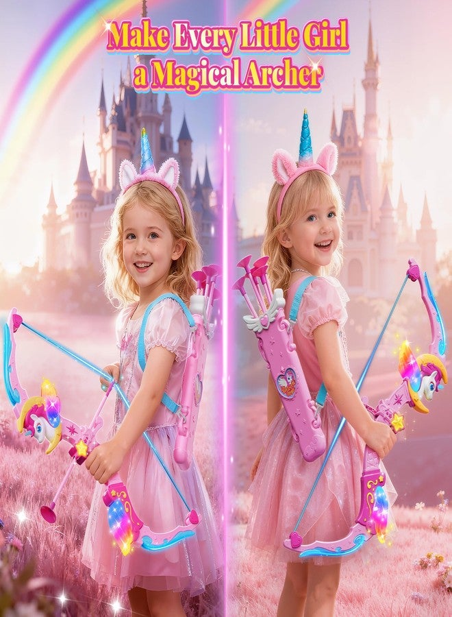 Hanroni Unicorn Toys for Girls Ages 3-12, 6 Magic Lights BowArrow(Unicorn Horn, Wings, Star, Upper & Lower Arms), Dreamy Quiver & Princess Target, 8 Pink Suction Arrow, Gift for 3 4 5 6 7 8 9 10 Year Old Girl - Image 2