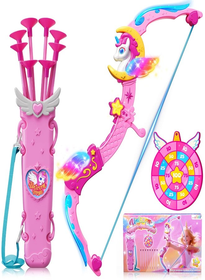 Hanroni Unicorn Toys for Girls Ages 3-12, 6 Magic Lights BowArrow(Unicorn Horn, Wings, Star, Upper & Lower Arms), Dreamy Quiver & Princess Target, 8 Pink Suction Arrow, Gift for 3 4 5 6 7 8 9 10 Year Old Girl - Image 1