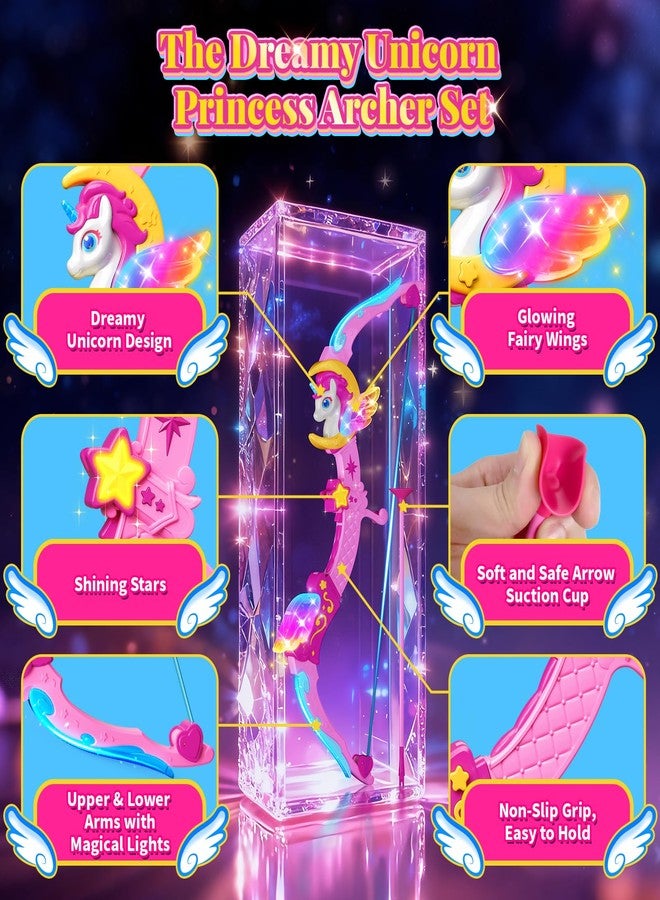 Hanroni Unicorn Toys for Girls Ages 3-12, 6 Magic Lights BowArrow(Unicorn Horn, Wings, Star, Upper & Lower Arms), Dreamy Quiver & Princess Target, 8 Pink Suction Arrow, Gift for 3 4 5 6 7 8 9 10 Year Old Girl - Image 4