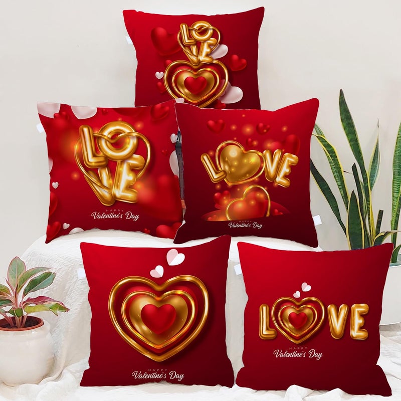 STITCHNEST Gift for Boyfriend Girlfriend Husband Wife Couples Girls Boys Printed Jute Cushion Cover, Set of 5 (16x16 Inches) - Image 3