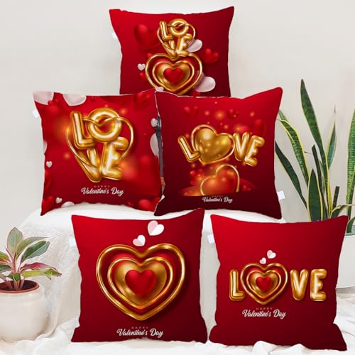STITCHNEST Gift for Boyfriend Girlfriend Husband Wife Couples Girls Boys Printed Jute Cushion Cover, Set of 5 (16x16 Inches) - Image 1