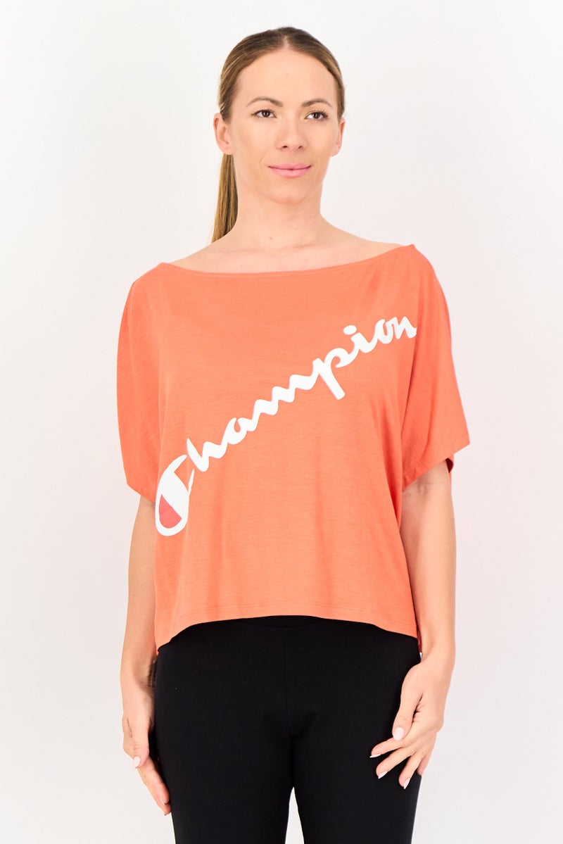 Champion Women Sportswear Fit Brand Logo Short Sleeve Outdoor T-Shirt, Coral - Image 1