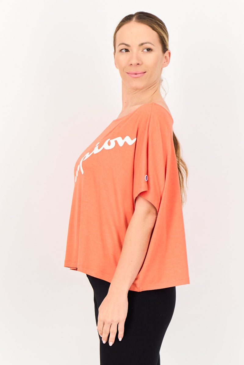 Champion Women Sportswear Fit Brand Logo Short Sleeve Outdoor T-Shirt, Coral - Image 4
