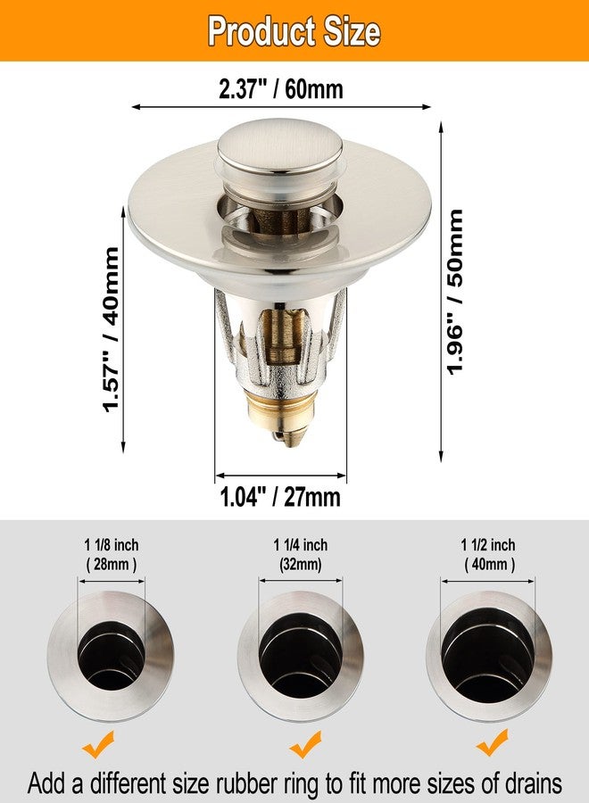 TIORIY Bathroom Sink Stopper - for 1.1-1.5 inch Standard Drain Holes, Pop-up Sink Stoppers, Bullet Core Push Type Basin Drain Filter, Anti Clogging Stainless Steel Sink Strainer With Basket, Brushed - Image 4