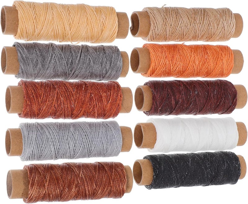 10pcs Flat Waxed Polyester Thread for Leather Sewing, Thick Sewing Waxed Cord 30m Each, Hand Stitching Craft Accessories for DIY Leatherwork - Image 1