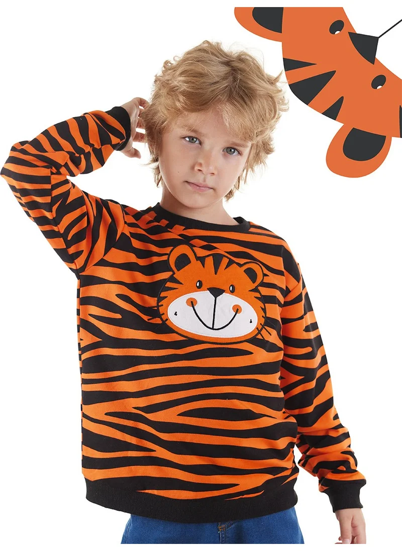 Denokids Tiger Applique Boy Sweatshirt