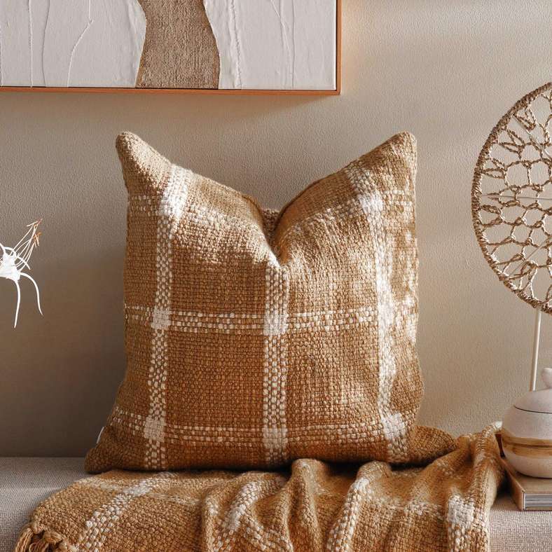 غطاء وسادة ويفن دريمز ميامي بتصميم مربعات سميك 50x50 سم - أصفر داكن