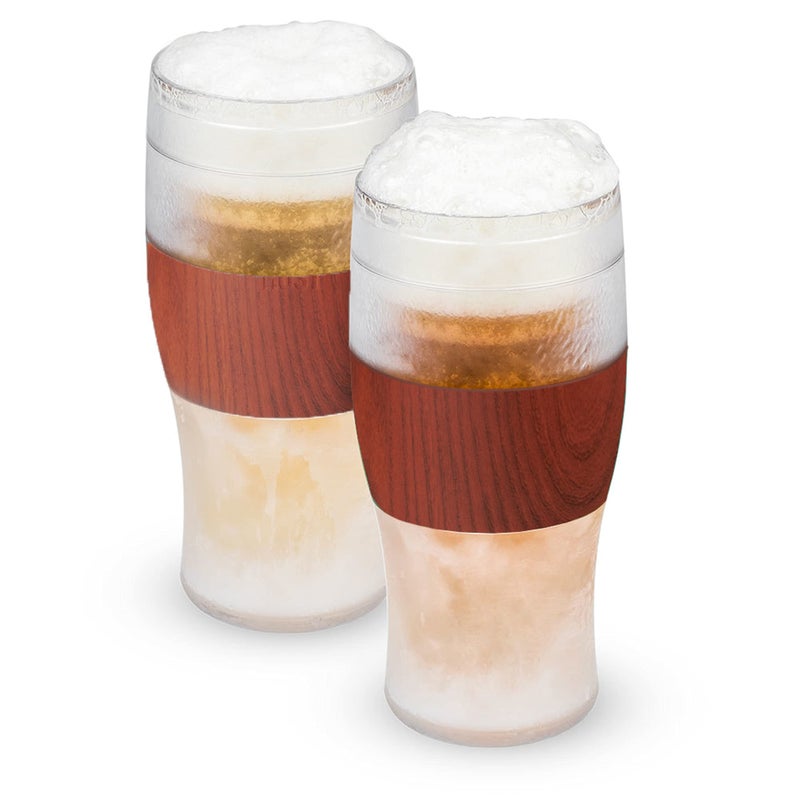 Host Host Freeze Frozen Mugs Freezable Pint Set Beer Keep Your Drinks Cold Double Walled Insulated Glasses Tumbler for Iced Coffee 16oz Set of 2 Wood