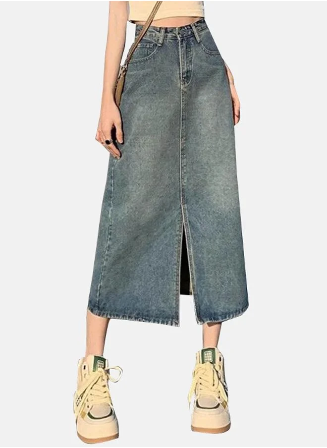 يونيكي Blue A-Line Midi Denim Skirts