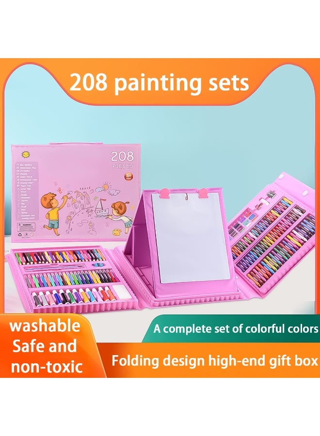 208 قطعة فرش تلوين أقلام تلوين أقلام رصاص ملونة أقلام تلوين مائية مجموعة رسم قرطاسية للأطفال، رسم للأطفال، كتب تلوين، موسم المدارس، هدية عيد ميلاد للأولاد والبنات - Image 3