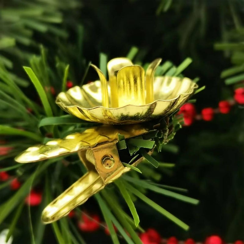 UCSAJI Candle Holders 20PCS Gold Flower-Shaped Metal Clip-On Candle Holders for Christmas Tree, Birthday, and Mother's Day Decorations (20, Gold) - Image 5