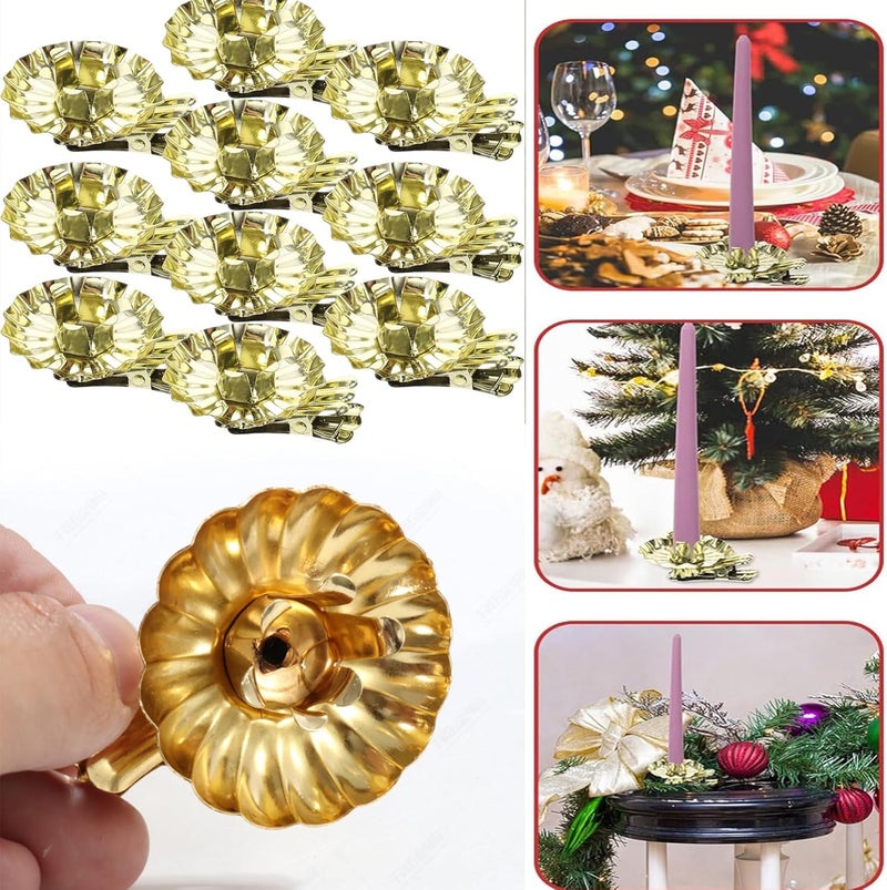 UCSAJI Candle Holders 20PCS Gold Flower-Shaped Metal Clip-On Candle Holders for Christmas Tree, Birthday, and Mother's Day Decorations (20, Gold) - Image 4