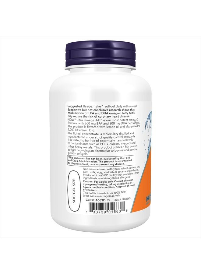 now المكملات الغذائية، Ultra Omega 3-D™، زيت السمك أوميغا 3 + فيتامين د-3، دعم القلب والأوعية الدموية*، 90 كبسولة هلامية - Image 3