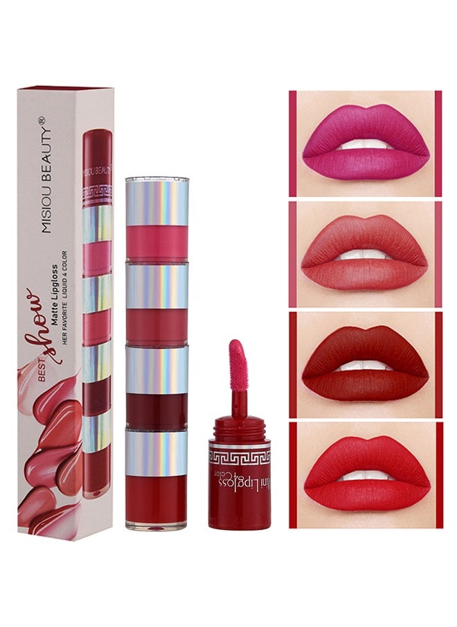 Misiou Beauty Mini Matte Lipgloss-4 in 1 Mini Lipstick Waterproof Long Lasting Lip Makeup Gift Sets for Girls and Women Multicolor  - Image 1