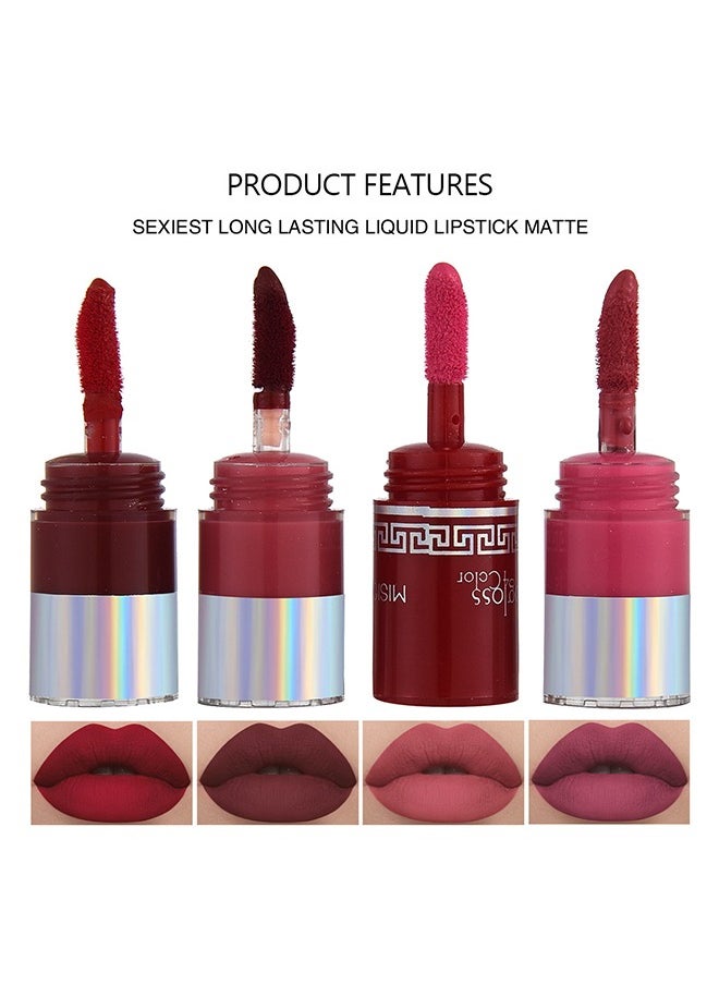 Misiou Beauty Mini Matte Lipgloss-4 in 1 Mini Lipstick Waterproof Long Lasting Lip Makeup Gift Sets for Girls and Women Multicolor  - Image 4